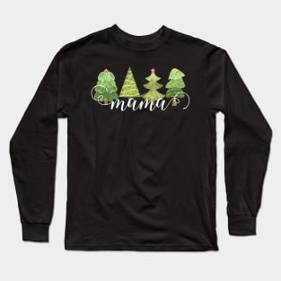 Cute Whimsical Christmas Trees Script Mama Long Sleeve T-Shirt